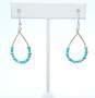 Artisan 925 Sterling Silver Turquoise Bead Tear Drop & Geometric Pearl Drop Earrings 6.3g image number 2