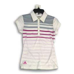 Adidas Womens Multicolor Striped Spread Collar Short Sleeve Polo Shirt Size XS