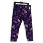 NWT Navy Purple Floral Elastic Waist High Rise Compression Leggings Size XL image number 1