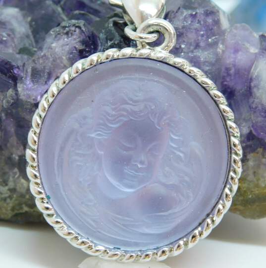 Kirks Folly Lavender Glass Carved Angel Silver Tone Charm Pendant 13.7g image number 3