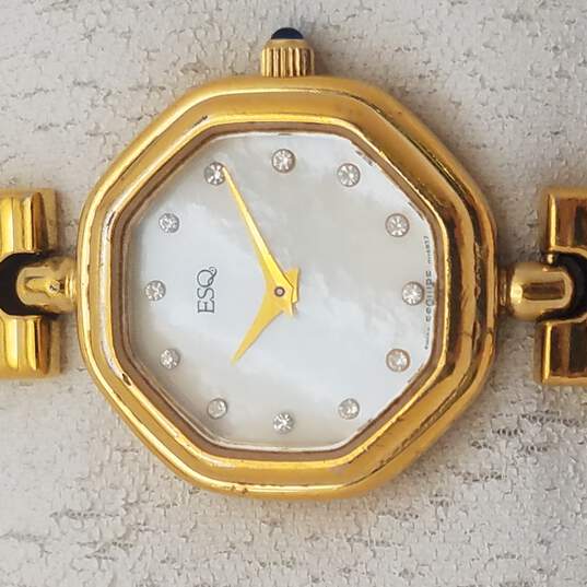 Esquire Watch Co 100129 MOP Crystal Gold Tone Bracelet Watch NOT RUNNING image number 1