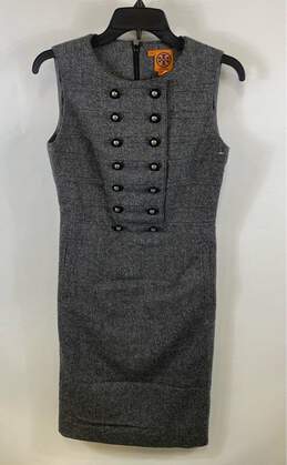 Tory Burch Womens Gray Round Neck Sleeveless Back Zip Sheath Dress Size 2