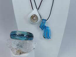 Blue White & Golden Dichroic Glass Spiral Teardrop Pendant Necklaces & Cuff alternative image