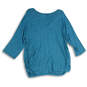 NWT Womens Blue Split Neck 3/4 Sleeve Ruched Pullover Blouse Top Size 18-20 image number 4