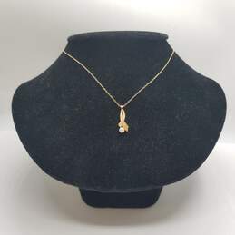 14K Gold Chain W/FW Pearl Pendant Necklace 1.6g