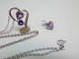 Contemporary 925 Amethyst & Diamond Accent Heart & Purple CZ Pendants Necklace Drop Earrings & Twisted Herringbone Chain Bracelet 10.4g image number 1