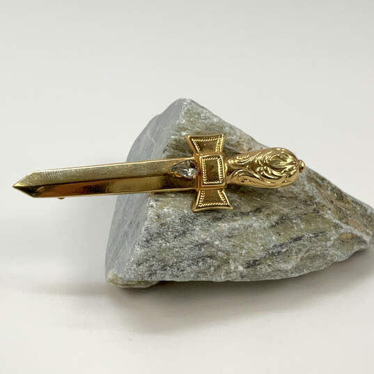 Designer Kirks Folly Gold-Tone Engraved Rhinestone Sword Brooch Pin image number 1