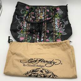 Ed Hardy By Christian Audigier Womens Black Skull Double Handle Tote Bag