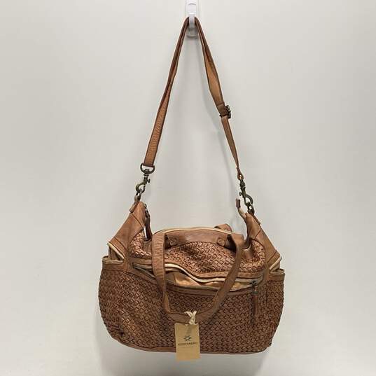 Kompanero Brown Woven Leather Large Hobo Shoulder Tote Bag image number 2