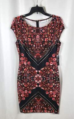 NWT New York & Company Womens Multicolor Floral Round Neck Sheath Dress Size M