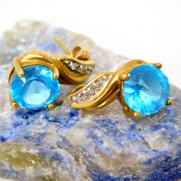 Elegant 10K Yellow Gold Blue Topaz & Diamond Accent Earrings 3.2g