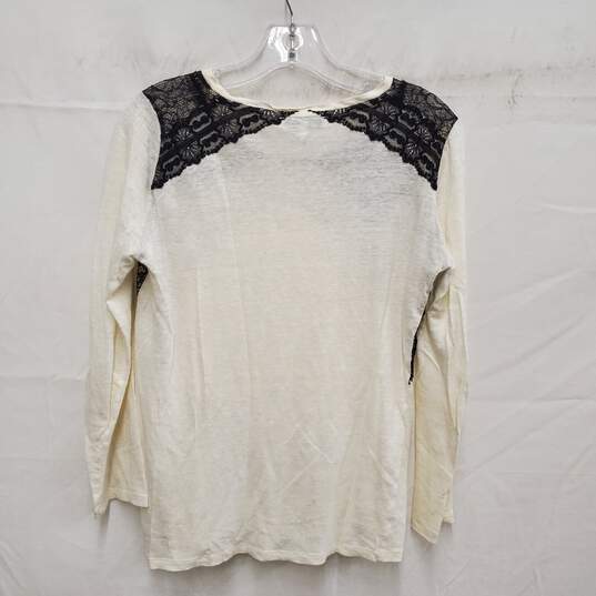 Sandro WM's Ivory Linen and Black Lace Blouse Top Size 3 image number 2