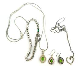 925 Colorful CZ & Marcasite Pendant Necklaces Bracelet & Earrings 26g alternative image