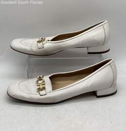 Authentic Salvatore Ferragamo Womens White w/ Gold Tone Chain Flats Size 8.5