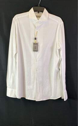 NWT Canali Mens White Cotton Long Sleeve Modern Fit Button-Up Shirt Size Large