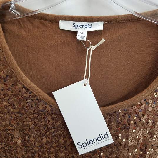 Splendid Women's Brown Sequin Short Sleeve Top Size XL image number 3