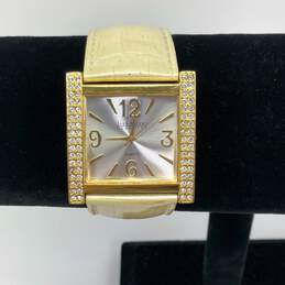 Designer Joan Rivers Gold-Tone Rhinestone Leather Strap Square Dial Wristwatch