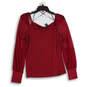 Womens Red Square Neck Long Sleeve Pullover Blouse Top Size Medium image number 1