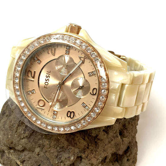 Designer Fossil ES-3579 Rhinestone Chronograph Dial Analog Wristwatch image number 1