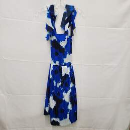 NWT Banana Republic Blue Abstract Floral Ruffle Pleated Midi Dress Size 6