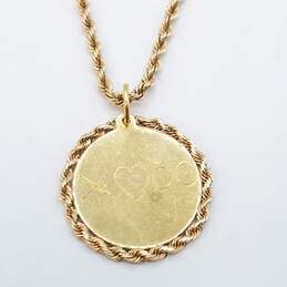 14K Gold Engraved Disc Pendant Necklace 24.2g