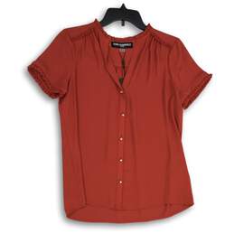 NWT Karl Lagerfeld Paris Womens Red Short Sleeve Button Front Blouse Top Sz S