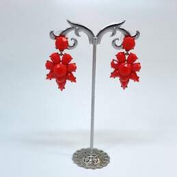 Designer J. Crew Red Coral Flower Push Back Dangle Drop Earrings