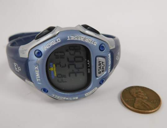 Buy the Timex Ironman Indiglo Triathlon 30 Laps Blue & Grey Digital Watch |  GoodwillFinds