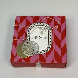 Designer Stella & Dot Silver-Tone Link Chain Circle Pendant Necklace w/ Box alternative image