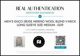 Gucci Men's Beige Merino Wool Blend V-Neck Long Sleeve Size M - AUTHENTICATED alternative image