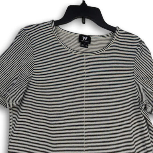 Womens Black White Pinstriped Round Neck Short Sleeve T-Shirt Dress Size L image number 3