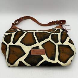 Dooney And Bourke Womens Hobo Handbag Zipper Giraffe Print Beige White