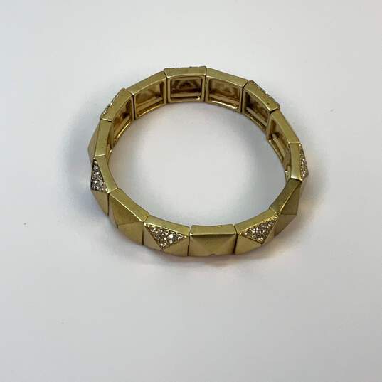 Designer J. Crew Gold-Tone Rhinestone Stretch Panel Bangle Bracelet image number 3