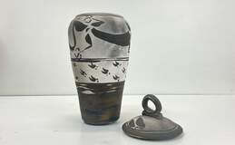 Lindberg 12in Tall Handcrafted Gray and White Hand Painted Vase / Signed. alternative image