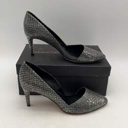 NIB Rebecca Minkoff Womens Gray Metallic Brushed Snake Print D'Orsay Heels Sz 8M