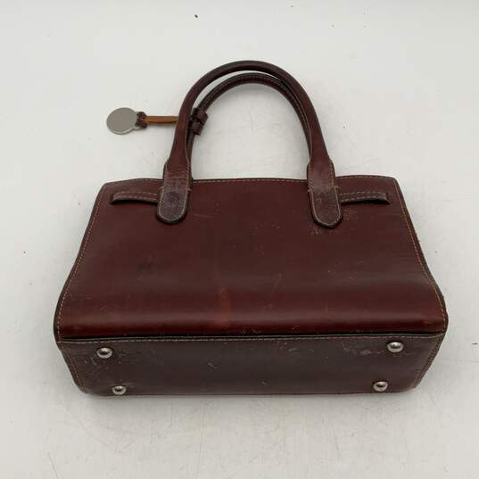 Dooney & Bourke Womens Brown Leather Logo Charm Double Top Handle Handbag image number 2