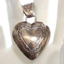 Artisan JMc Signed Sterling Silver Southwestern Heart Pendant