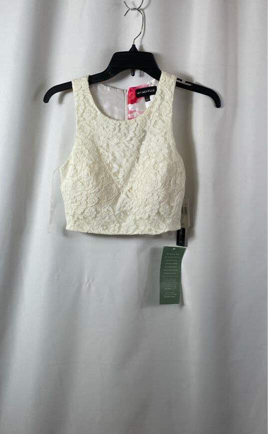 NWT My Michelle Womens White Floral Lace Back Zip Sleeveless Cropped Tank Size 7 image number 1