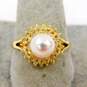 14K Yellow Gold 0.15 CTTW Diamond & Cultured Pearl Ring 3.0g image number 2