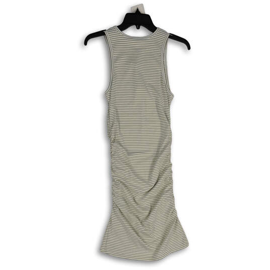 NWT Womens White Green Striped Round Neck Sleeveless Bodycon Dress Size M image number 4