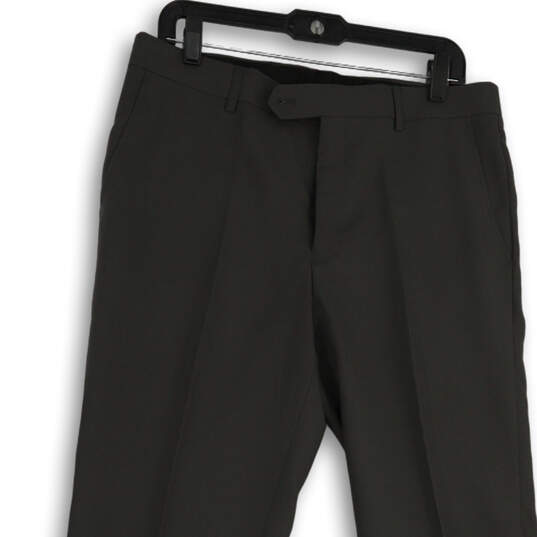 Mens Gray Flat Front Slash Pocket Stretch Straight Leg Dress Pants Size 32W image number 4