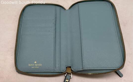 Kate Spade New York Womens Blue Leather Folding Zip-Around Wallet image number 3