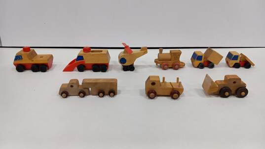 Bundle of 9 Vintage Mattel, The Montgomery Schoolhouse Inc, And Homemade Wooden Car and Truck Toys image number 1