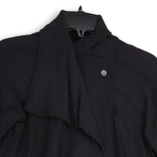 Womens Black Long Sleeve Mock Neck Thumb Keyhole Wrap Jacket Size 8 image number 3