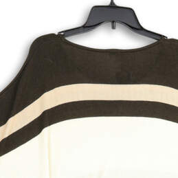 NWT Womens Brown Tan Round Neck Ribbed Knit Poncho Sweater Size O/S