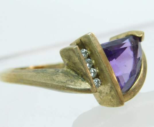 14K Yellow Gold Amethyst 0.04 CTTW Diamond Abstract Ring 3.7g image number 2