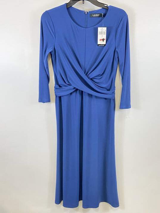Lauren Ralph Lauren Women Blue Long Sleeve Midi Dress Sz 2 image number 1