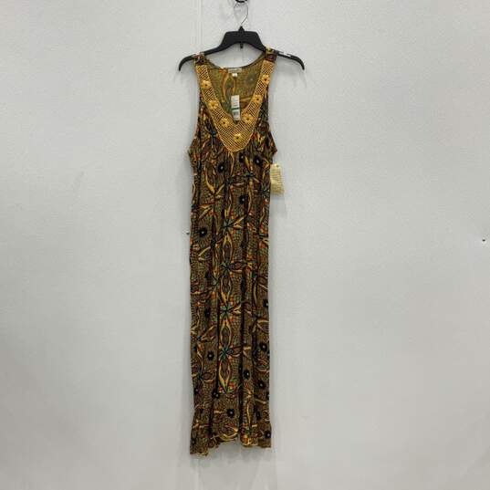NWT Womens Multicolor Sleeveless Embroidered Ruffle Hem Maxi Dress Size L image number 1
