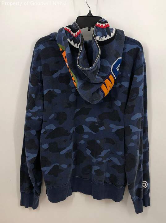 Bape Men's Blue Camo Shark Full Zip Hoodie Size 2XL image number 2