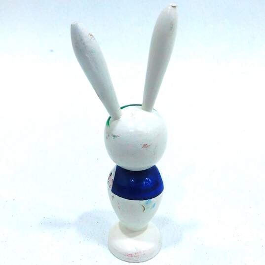 Vintage Kokeshi Wooden Hand Painted Bunny Rabbit Bobblehead Dolls image number 5